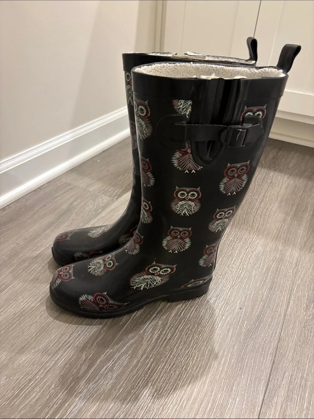 Capelli of New York Black Owl Print Women’s Rain Boots